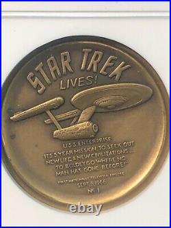 1974 Bronze 38mm Kirk & Spock Star Trek U. S. S. Enterprise NGC MS64