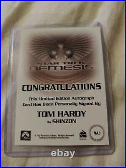 2002 Star Trek Nemisis Movie Tom Hardy as Shinzon NA3 autograph card RARE SWEET