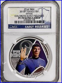 2015 P Tuvalu Star Trek Spock Colorized NGC PF70 Ultra Cameo. 999 Silver Coin
