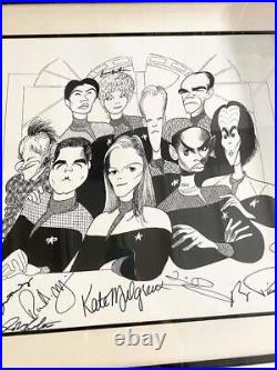 Cast of Voyager Star Trek Al Hirschfeld Lithograph AUTOGRAPHED 27x37 129/175