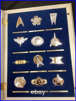 Franklin Mint STAR TREK Official Insignia Medal Badges STERLING SILVER In Frame
