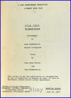 Gene Rodenberry Star Trek I The Motion Picture Shooting Paramount Script