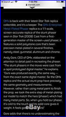 QMX Star Trek 2009 Movie Enterprise Metal-Plated Stunt Phaser Replica NIB