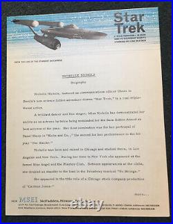 Rare! Star Trek 1966 Orig 2-page Nichelle Nichols Biography Nbc-tv Press Release