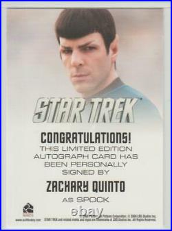 Star Trek 2009 Movie Autograph Auto Card Zachary Quinto Signed Spock