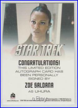 Star Trek 2009 Movie Autograph Auto Card Zoe Saldana Signed Uhura Avatar
