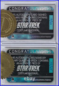 Star Trek 2009 Movie Autograph Costume Cards signed by Chris Pine & Z Quinto SET