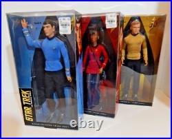 Star Trek 50th Anniversary Black Label Barbie Uhura, Kirk & Spock NIB 2016 NEW