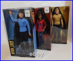 Star Trek 50th Anniversary Black Label Barbie Uhura, Kirk & Spock NIB 2016 NEW