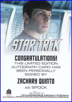 Star Trek Movie Into the Darkness Zachary Quinto Autograph Card