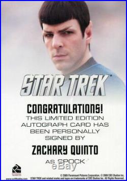 Star Trek The Movie 2009 Zachary Quinto as Spock Limited Autograph Card