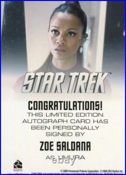 Star Trek The Movie 2009 Zoe Saldana as Uhura Limited Autograph Card