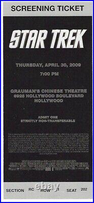 Ultra Rare 2009 Grauman's Chinese Theatre Star Trek Movie Screening Ticket