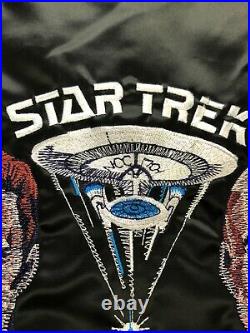 VINTAGE STAR TREK Embroidered 1991 25TH ANNIVERSARY Black SATIN JACKET Sz LARGE