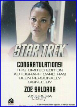 Zoe Saldana Uhura 2009 Star Trek XI Movie Autograph Card Auto Avatar Guardians